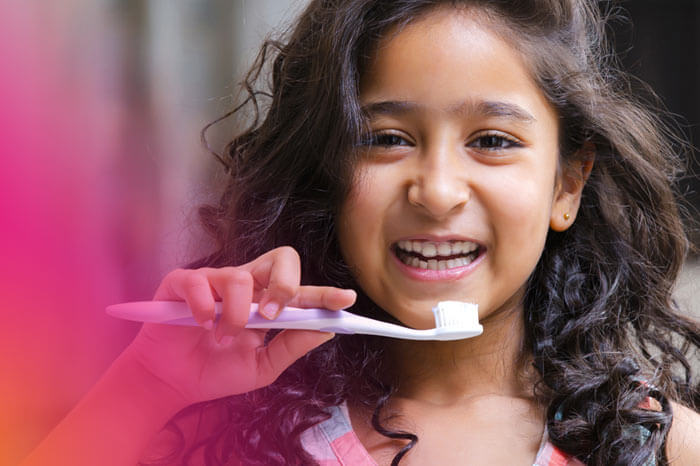 Child, Smiling, Brushing her teeth